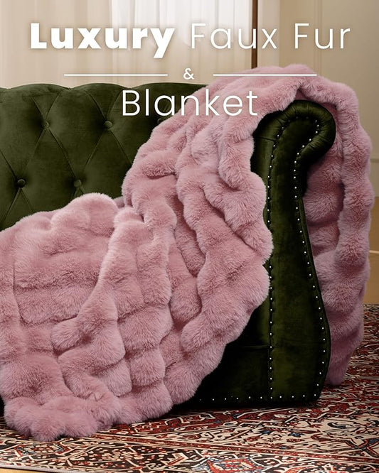 Ultra Soft Cozy Faux Fur Throw Blanket, Fuzzy Plush Thick Bubble Blanket, Oversize Luxury Fluffy Blanket for Couch, Sofa, Bedroom, and Living Room,50x60 Inches,Pink