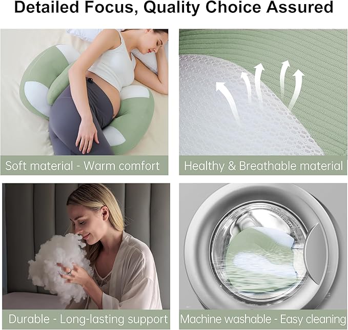 Pregnancy Pillow for Pregnant Women, Soft Pregnancy Body Pillow, Maternity Pillow Used to Support and Relieve Pain or discomfort in The Waist, Abdomen and Buttocks, Adjustable (Green)