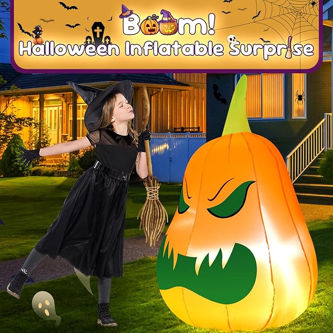 4FT Pumpkin Halloween Inflatable Decor Blow Up Decoration with LED Lights Perfect for Halloween Parties Holiday Indoor Outdoor Yard Graden Inflatable Decoration