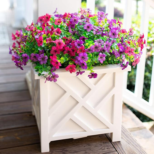 Artificial Fake Outdoor Outside Flowers Plants for Spring Summer Decoration, 12 Bundles Faux Silk Mix Daisy UV Resistant Look Real for Planter Pot Front Door Porch Patio Garden Yard