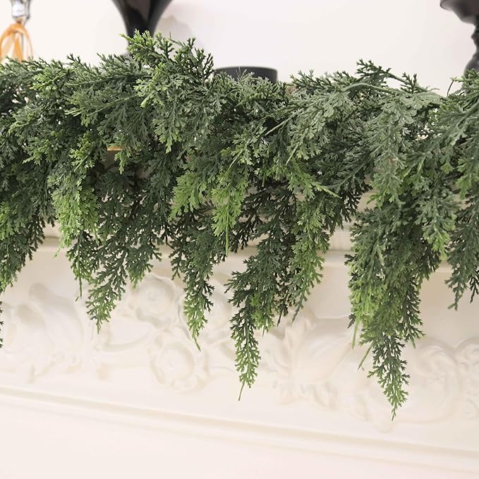 12FT Christmas Cedar Garland Artificial Real Touch Thickness Realistic Greenery Pine Garland for Mantle Fireplace Outdoor Indoor Christmas Decorations
