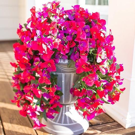 Faux Bougainvillea Artificial Flowers Plants for Outdoor Outside Spring Decoration, 2pcs Fake Silk Long Trailing Vines UV Resistant Realistic for Front Door Porch Planter Urn Patio Balcony Yard, Mix