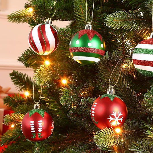 SHareconn 30ct 2.36 Inch Christmas Tree Colored Balls Ornaments, Shatterproof Plastic Decorative Xmas Baubles Decorations for Tree Holiday Decor(Red and Green White, 60mm)