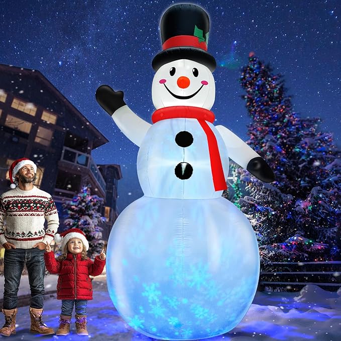 Rotating Snowflake Lights 12 Ft Giant Christmas Inflatables Snowman with Built-in LED Lights Christmas Decorations Outdoor Xmas Blow Up Snowman for Yard Garden Holiday Party Decor