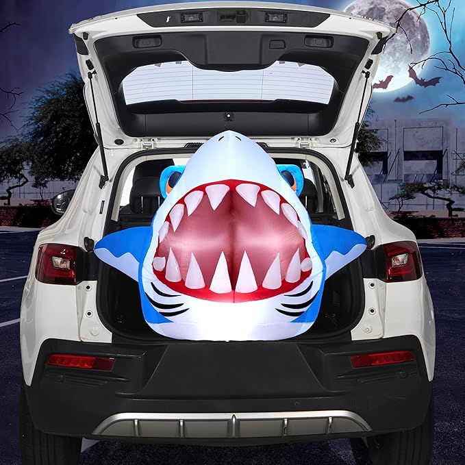 Joiedomi Halloween Inflatables Outdoor Decor, Trunk Or Treat Decoration, Halloween Blow Ups Decorations Shark with Built-in LEDs for Car Yard Decor