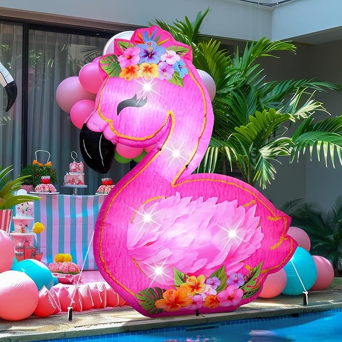 VIHOSE 5.5 ft Inflatable Flamingo Outdoor Decoration Built-in LED Lights Blow up Pink Flamingo for Summer Yard Garden Birthday Luau Beach Party