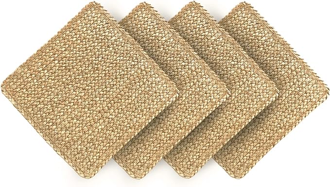 Square Woven Placemats Set of 4 Straw Table Placemat Extra Wide Braided Rattan Place Mats for Square Plates Farmhouse Placemat Wipeable Wicker Outdoor Placemats for Patio Table 13.4''