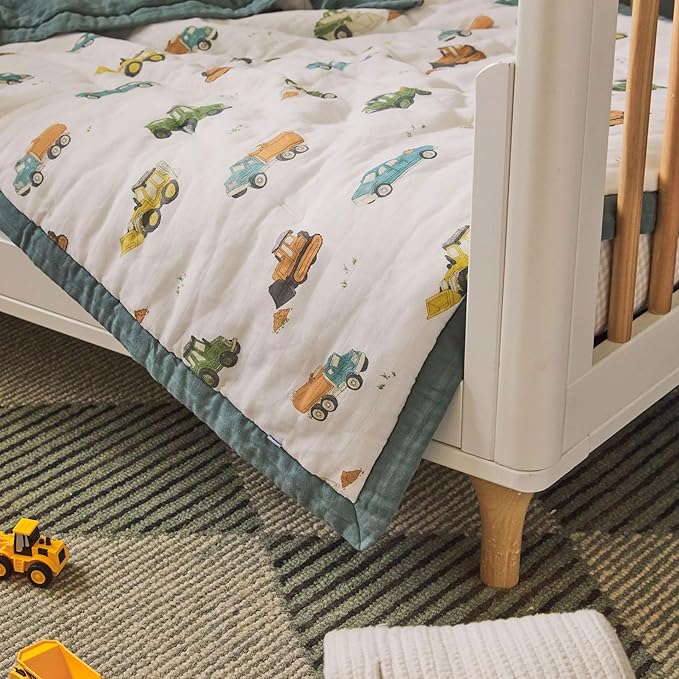 Little Unicorn Toddler Bedding 3-Piece Set | Super Soft & Breathable Muslin Fabric | for Convertible Cribs & Toddler Beds (Work Trucks)