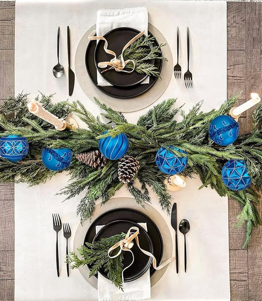 12pcs Blue Christmas Ornaments Balls 3.14 inch Glitter Hanging Christmas Tree Ornaments Set for Christmas Decorations Hand Painted Shatterproof Christmas Baubles for Xmas Holiday Party Decor