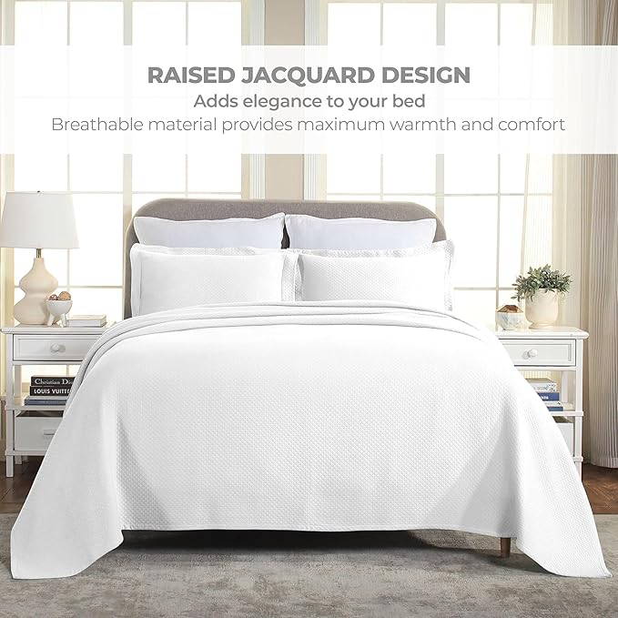 Superior Solitaire Cotton 2 Piece Bedspread Set, Home Bed Decor, Decorative Textured Bed Spread, 1 Pillow Sham, Airy Blanket, Matelasse Coverlet Bedding, All-Season Accent Blanket, Twin, White