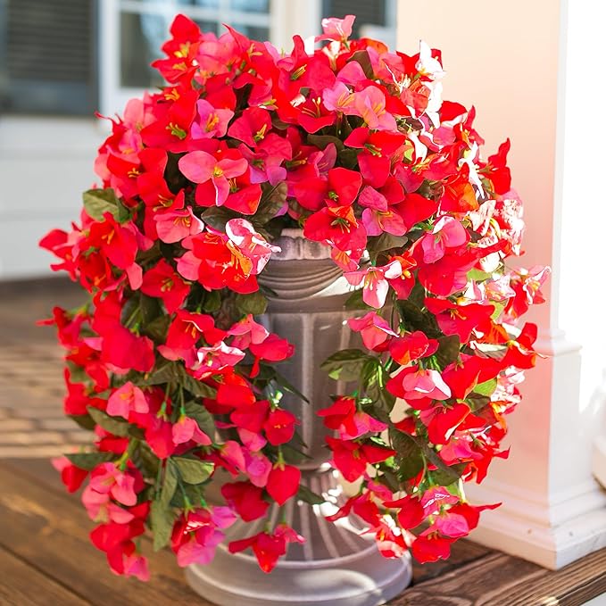 Faux Bougainvillea Artificial Flowers Plants for Outdoor Outside Spring Decoration, 2pcs Fake Silk Long Trailing Vines UV Resistant Realistic for Front Door Porch Planter Urn Patio Balcony Yard, Mix