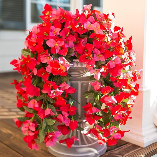 Faux Bougainvillea Artificial Flowers Plants for Outdoor Outside Spring Decoration, 2pcs Fake Silk Long Trailing Vines UV Resistant Realistic for Front Door Porch Planter Urn Patio Balcony Yard, Mix