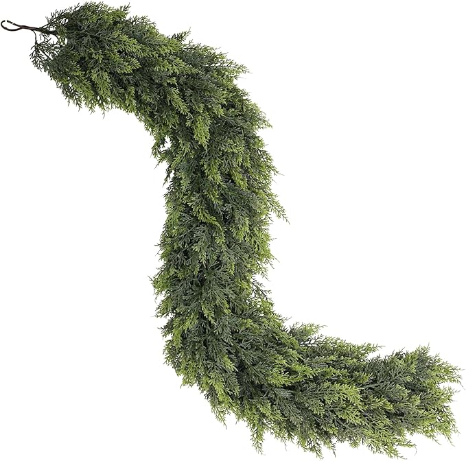 16FT Real Touch Cedar Garland for Fireplace - Artificial Christmas Garlands Realistic Faux Greenery Fake Pine Needles Garland for Holiday,Table, Window,Mantel,Stairs, Home,Indoor Outdoor Decor (1PCS)
