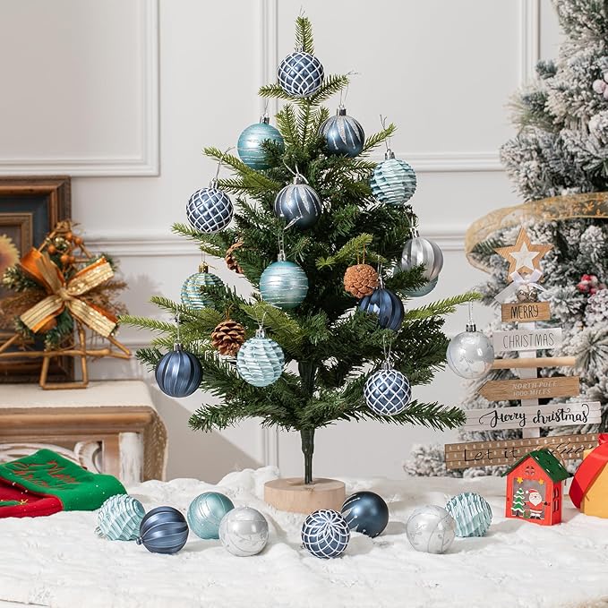 100Pcs Christmas Ball Ornaments Set, Assorted Shatterproof Christmas Ornament, Christmas Tree Theme Hanging Decoration for Xmas Tree Holiday/Party/Home Decor (Blue & Silver)