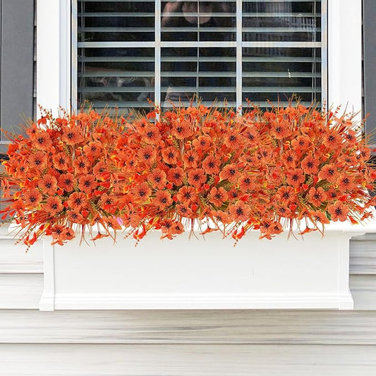 24 Pcs Artificial Fall Flowers, Fall Fake Plants UV Resistant Plastic Fall Flowers Bulk Faux Autumn Plants for Home Kitchen Porch Window Box Floral Arrangements Indoor Outdoor Decor