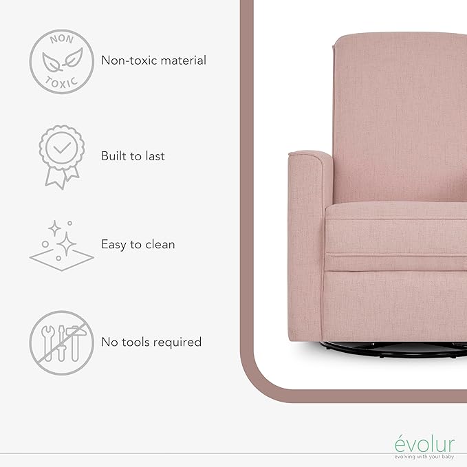 Evolur Glider Swivel Raleigh Upholstered Plush Seating, Rose