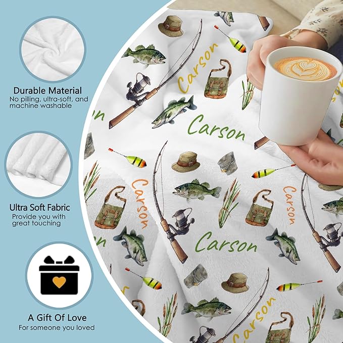 Custom Fishing Blankets and Throws,Fishing Gifts, Gifts for Fisherman,Custom Fish Blankets Fishing Gift for Man, Fish Hunter Gifts Throw Blanket, Fathers Day Fishing Gifts for Men,Teens Size-50"x60"