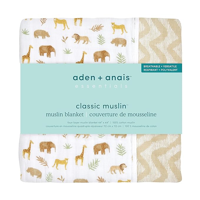 aden + anais Essentials Dream Blanket, Muslin Baby Blankets for Girls & Boys, Ideal Lightweight Newborn Nursery & Crib Blanket, Tanzania