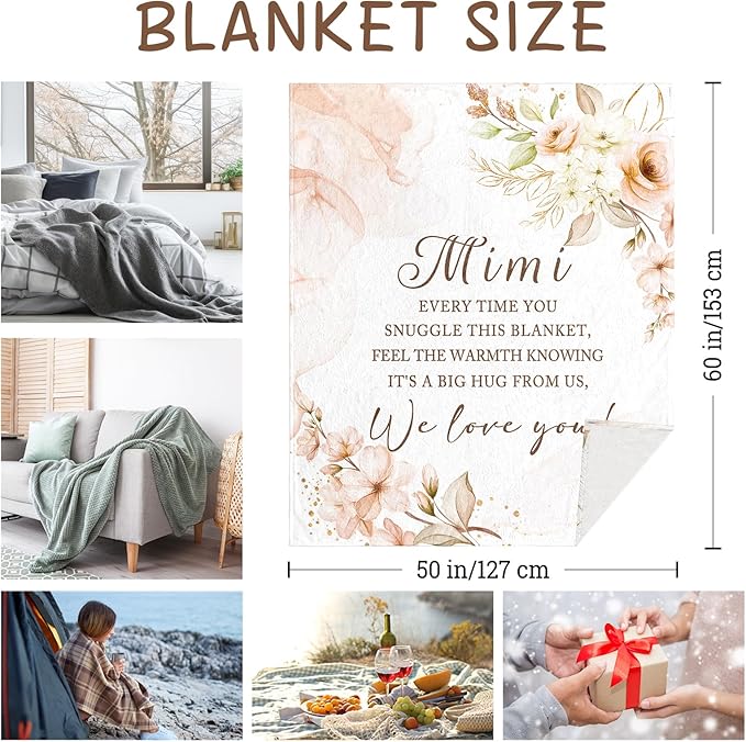 Mimi Gifts for Grandma, Mimi Gifts Throw Blanket 60" x 50", Mimi Mother’s Day, Mimi Birthday Gifts, Gifts for Mimi, Mimi Gifts from Grandchildren, Mimi Gift Ideas for Christmas Birthday