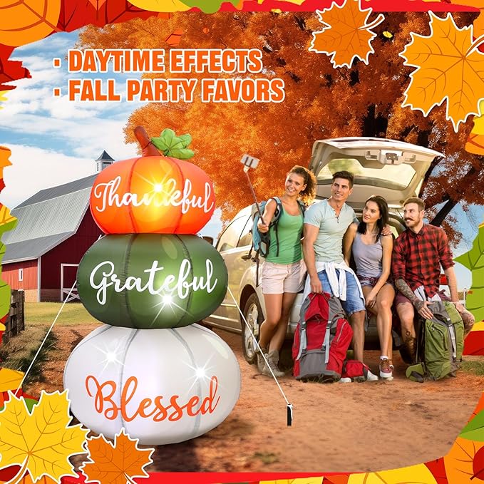 VIHOSE 6.4 ft Fall Inflatables Pumpkin Outdoor Decorations Thanksgiving Blow up Inflatable Stacked Pumpkins with Built-in LEDs for Fall Harvest Autumn Holiday Party Garden Lawn Decor