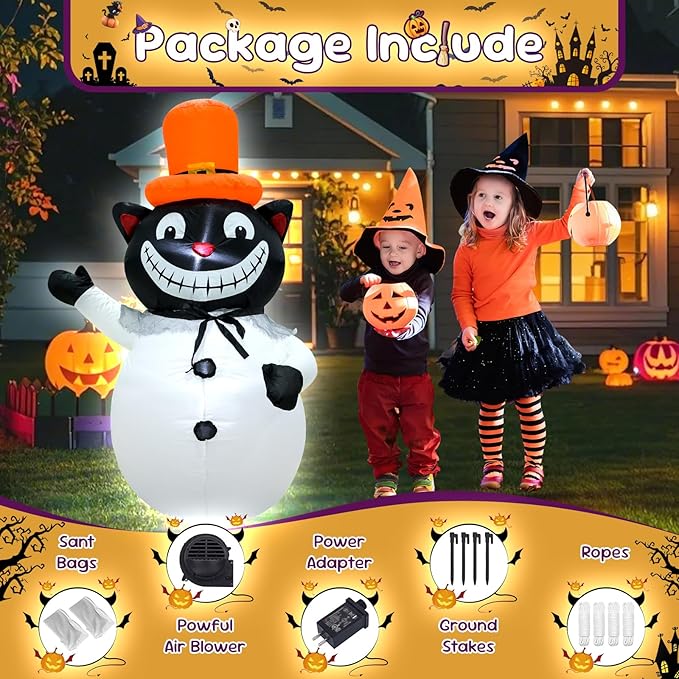 4FT Cat Halloween Inflatable Decoration Halloween Blow Up Decor with LED Lights Indoor Outdoor Graden Yard Party Holiday Decor