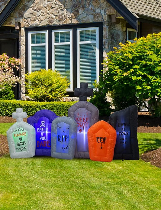 7.5 Foot Long Halloween Inflatable Tombstones Haunted House Prop LED Lights Decor Outdoor Indoor Holiday Decorations, Blow up Lighted Yard Home Garden Party Decoration