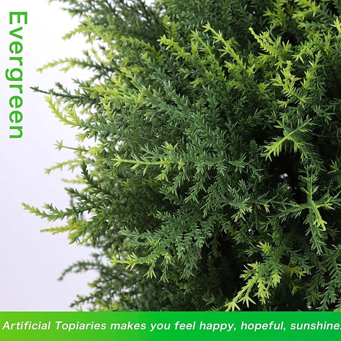 Artificial Cedar Topiary Ball Tree 20" Fake Cypress Trees Faux Evergreen Shrub Plants for Home Porch Garden Outdoors Decor Set of 2