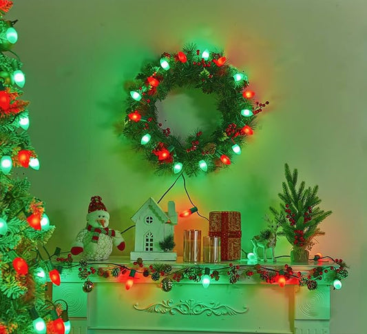 Vintage C9 LED Christmas Lights Outdoor, 50 Feet C9 String Lights with 50 Shatterproof Matte Bulbs, Connectable Waterproof Lights for Holiday Party Roofline Backyard Garden Patio, Red & Green