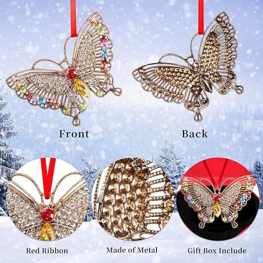 PETCEE Butterfly Christmas Ornaments 2025 - Monarch Butterfly Ornaments for Christmas Tree Decorations Metal Monarch Hanging Tree Ornament Keepsake Gifts for Women Girls Sisters Mom Granddaughter