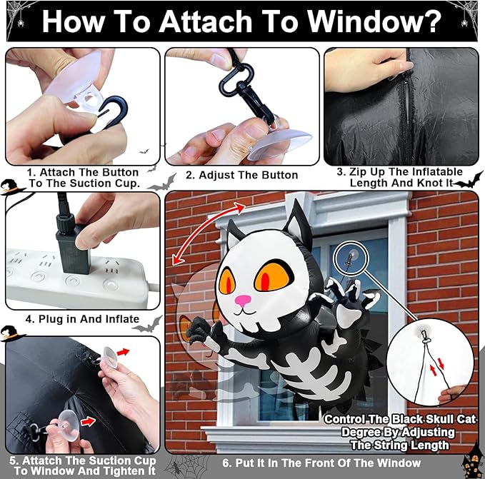 TURNMEON 4 Ft Halloween Inflatable Scary Black Cat Broke Out from Window Outdoor Halloween Decorations Blow Up Skeleton Build-in LED Lights Halloween Party Indoor Outside Home Yard Garden Lawn Decor