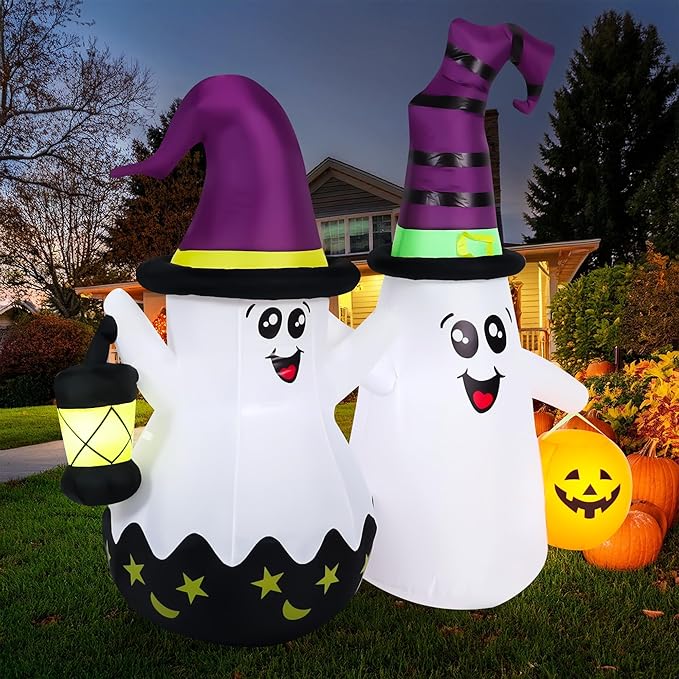 Halloween Inflatables Outdoor Decorations, Blow Ups 2-Pack Cute Ghosts with Build-in LED Lights, Funny Yard Garden Decoration for Halloween Party Indoor Outdoor
