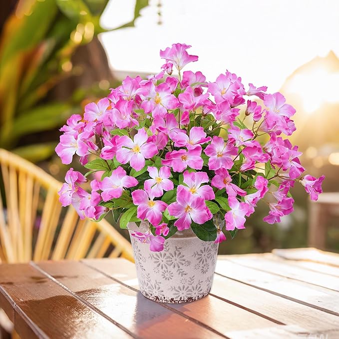 Fake Plants 15.7"Plastic Flowers For Outdoors Artificial Azalea Flowers Fake Flowers Artificial Plants Outdoor Spring Flowers Artificial For Decoration Fake Plants For Outside (Pale Purple )4Pcs