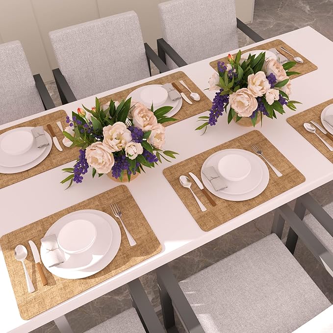 Maxpearl Faux Leather Placemats Set of 4 - Waterproof - Wipe Clean - Heat Resistant - Anti Slip Dining Table Place Mats, Suitable for Indoor & Outdoor Use, 17’’×12’’, Brown