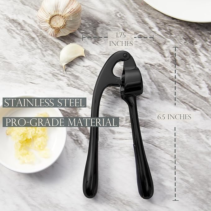 Premium Garlic Press, Professional Garlic Mincer, Easy to Squeeze and Clean, Rust Proof & Dishwasher Safe, Efficient Ginger Crusher - Black