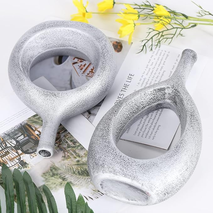 Vintage Silver Ceramic Vase Set 2,Modern Hollow Circle with Hole Flower Vase for Home Decor,for Table Centerpieces,Farmhouse,Fire Place,Living Room,Bedroom,Office,Bookshelf,Rustic Decor