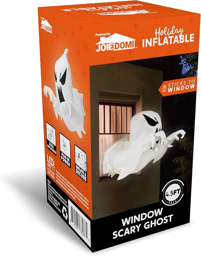 Joiedomi 4.5 FT Halloween Inflatable Scary Flying Ghost Broke Out from Window Inflatable with Build-in LED Blow Up Ghost for Halloween Party Indoor, Outdoor, Yard, Garden, Lawn Decoration
