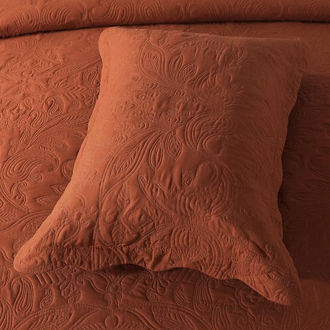 HoneiLife Queen Quilt Bedding Set - 3 Pieces Microfiber Quilt Sets Lightweight Bedspreads Reversible Coverlets Retro Bed Cover Paisley Pattern Bedding Set All Season Quilts-Rust
