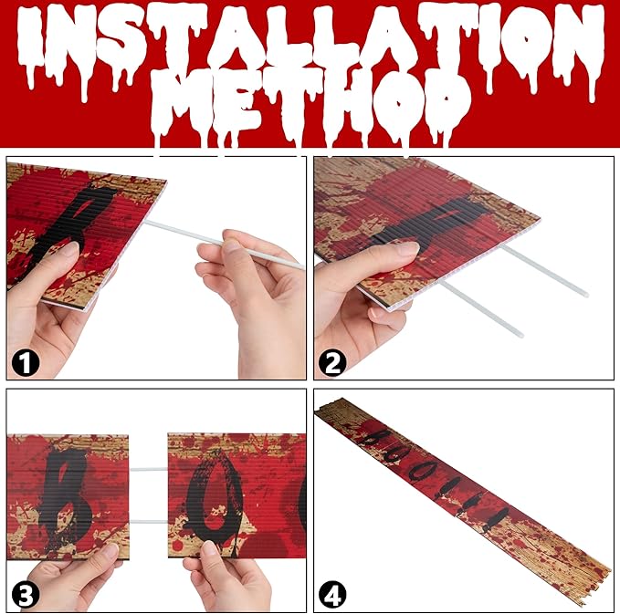 10pcs 39"x4.7" Halloween Haunted Window Boards, Beware Signs Window Warning Signs,Waterproof Outdoor Scary Sign for Halloween Party Decoration (10pcs window boards)