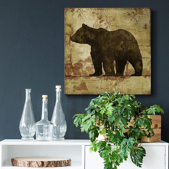 Cute Animals Artwork Abstract Colorful Painting Wall Art on Canvas, Country Bear Wall Art, Ready to Hang, 10'' x 10''