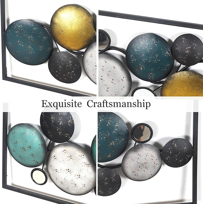 Adeco 35.2" Modern Wall Sculpture, Abstract Floating Patterned Shapes Rectangle Frame Metal Wall Decoration, Set of 2