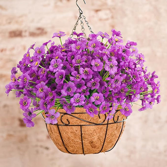 Uieke 72PCS Artificial Flowers for Outdoors UV Resistant Faux Plants Outdoor Fake Flowers for Outside Home Porch Window Box Spring Summer Décor (Purple)