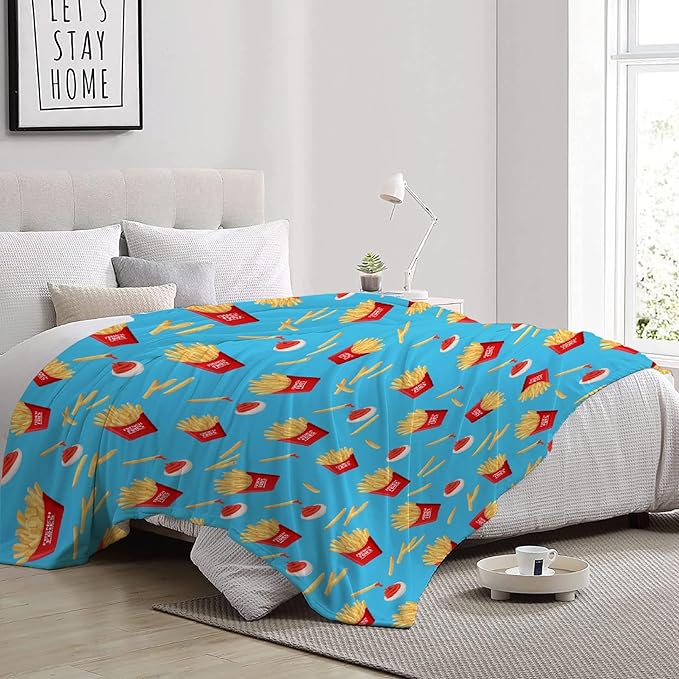 Funny Food French Fries Throw Blanket, Flannel Lightweight Plush Blanket Gift for Girl Boys,Quilt Ultra-soft Throw Fuzzy Blankets for bed Couch Sofa 50"x40" for Kids