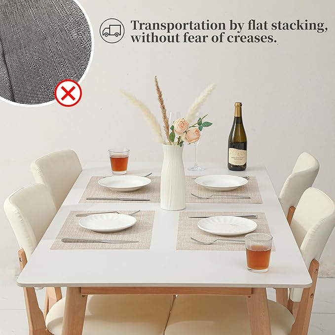 Leetaltree Beige Placemats Set of 6 - Heat Resistant Non-Slip Place mats for Dining Table, Washable Durable PVC Vinyl Woven Table Mats(Beige, 6)