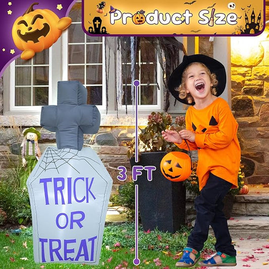 3FT Tombstone Halloween Inflatable Decor Halloween Blow Up Decor Decoration with LED Lights Indoor Outdoor Yard Holiday Graden Haunted House Party Decor