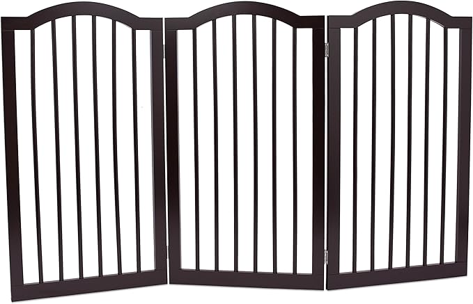 INTERNET'S BEST Arched Top Dog Gate | 3 Panel, 36" H Wooden Pet Barrier for Dogs or Cats | Freestanding Folding Room Divider for Doorways, Hallways, Stairs, and Porch | Portable, Extra Wide | Espresso
