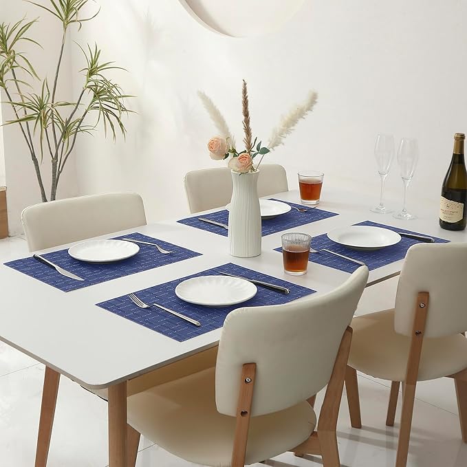 Leetaltree Blue Placemats Set of 8 - Heat Resistant Non-Slip Place mats for Dining Table, Washable Durable PVC Vinyl Woven Table Mats(Blue, 8)