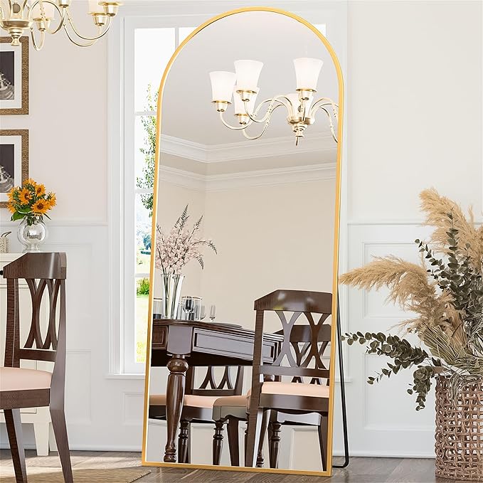Antok Full Length Mirror, 71"x28" Floor Mirror Freestanding, Oversized Floor Standing Mirror Full Body Mirrors with Stand for Bedroom, Hanging Mounted Mirrors for Living Room Cloakroom, Gold