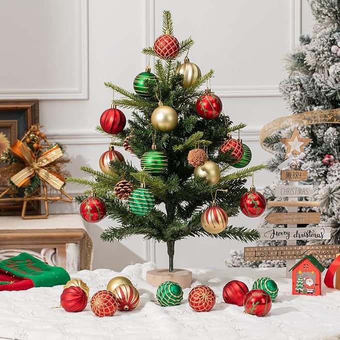 100Pcs Christmas Ball Ornaments Set, Assorted Shatterproof Christmas Ornament, Christmas Tree Theme Hanging Decoration for Xmas Tree/Holiday/Party/Home Decor (Gold & Red & Green)