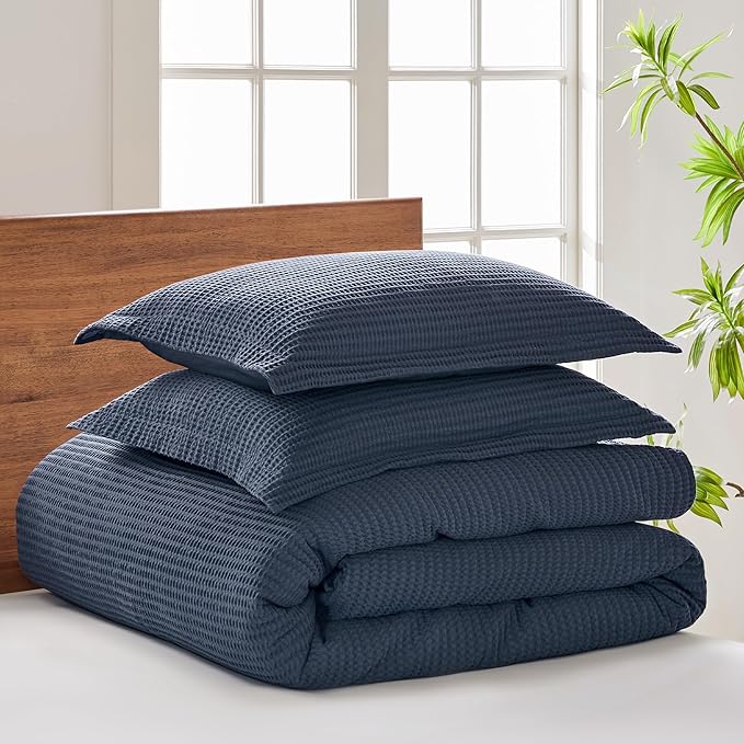 Levtex Home - Cloud Waffle Navy Comforter Set - Full/Queen Comforter + Two Standard Pillow Cases - Waffle Weave - Navy - Comforter (90 x 94in.) and Pillow Case (26 x 20in.) - Cotton