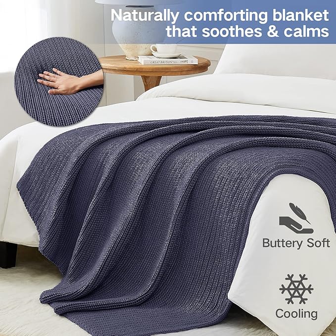 Knitted Weighted Blanket(Dark Grey 60"x80" 15lbs),Home Décor Cooling Throw Blanket for Hot Sleepers,Hand Made Chunky Knit Heavy Blanket for Adults Use on Queen/King Size Bed